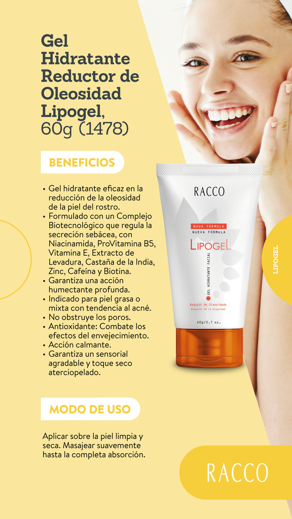 Gel Hidratante Reductor de Oleosidad Lipogel Racco, 60g (1478)