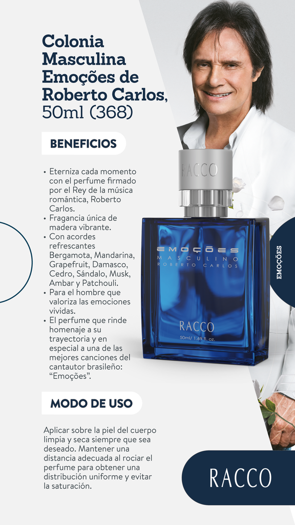 Colonia Masculina Emoções de Roberto Carlos, 50ml (368)